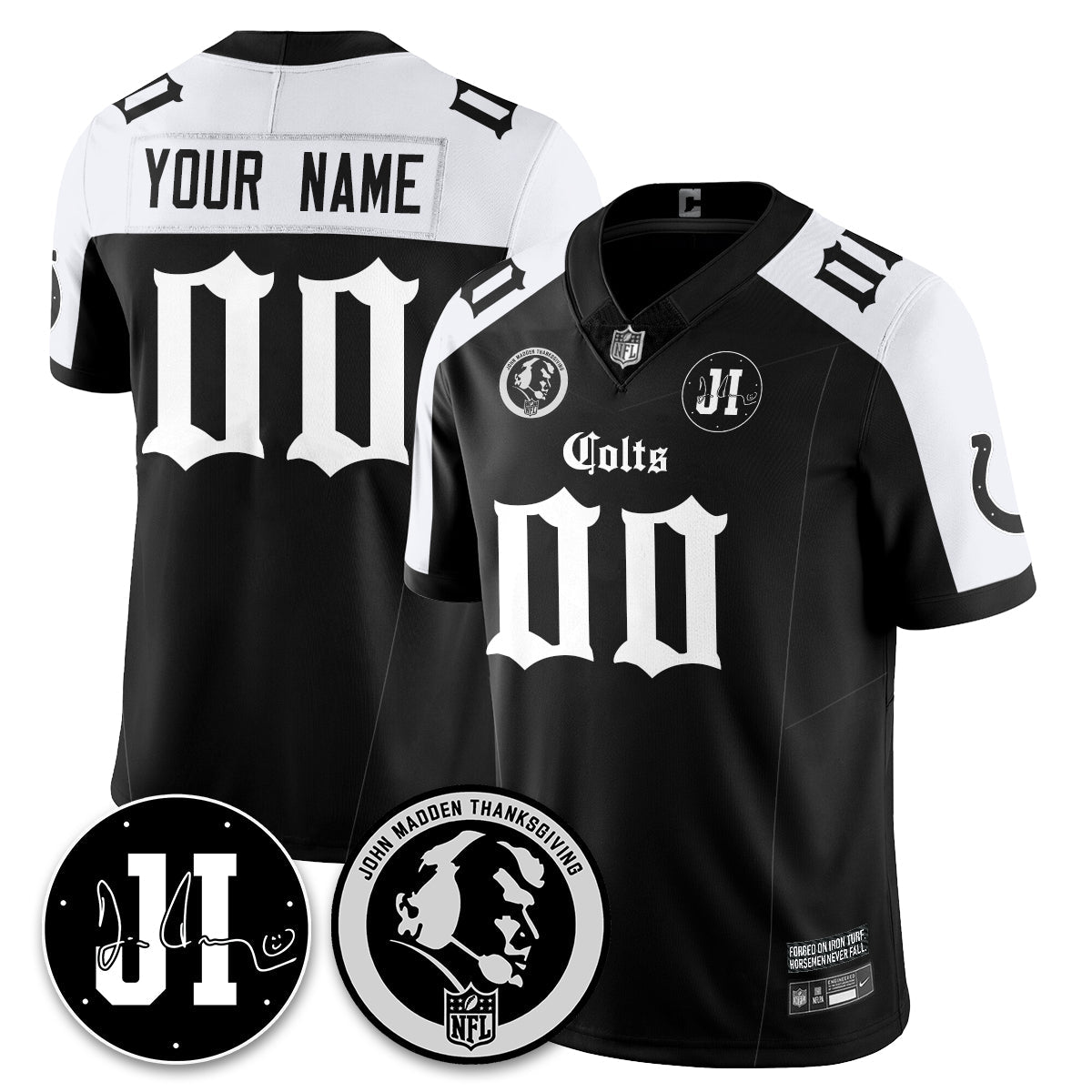 IND Gothic Vapor Limited Custom Jersey - John Madden, Jim Irsay Patch - Stitched
