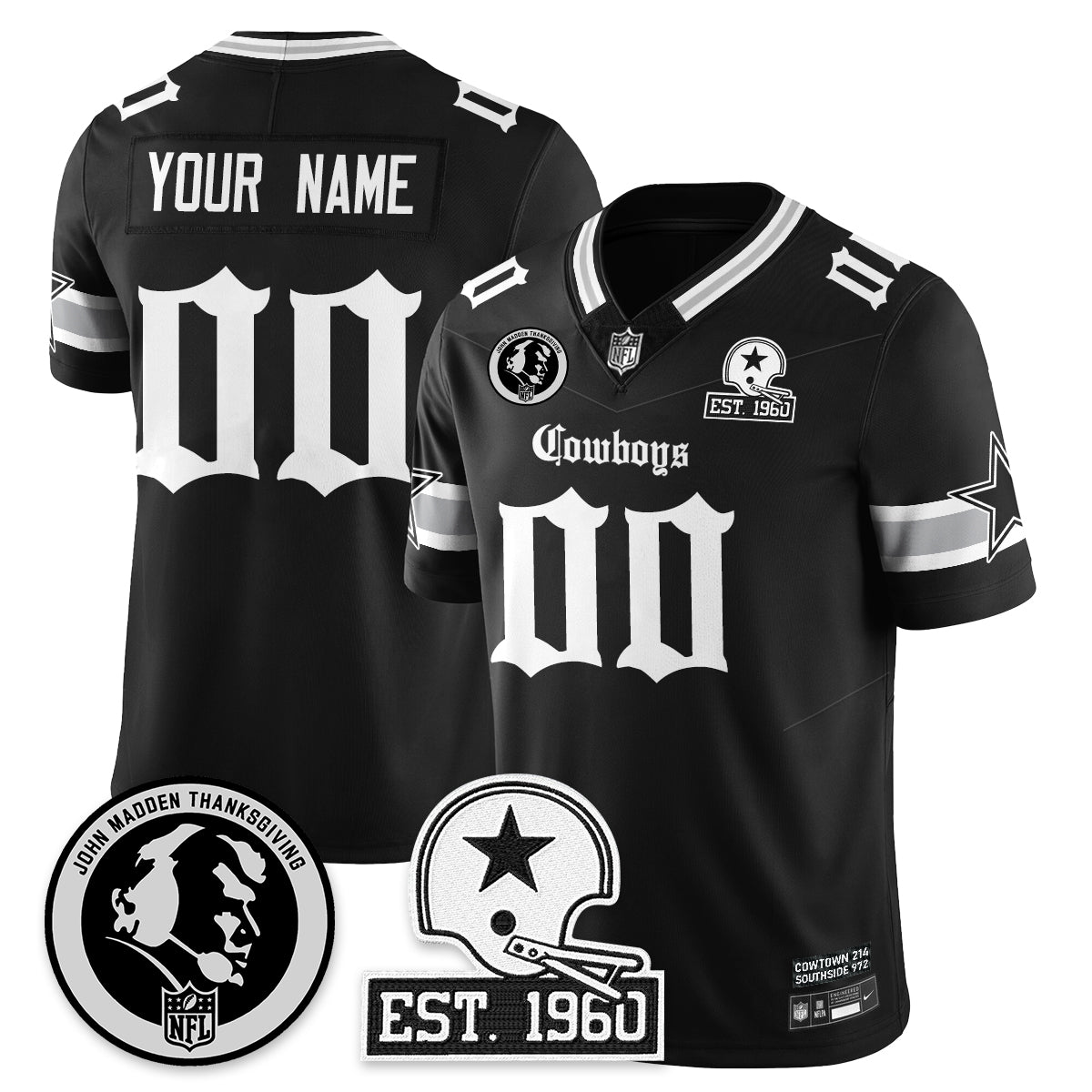 DAL Gothic Vapor Limited Custom Jersey - John Madden Patch - All Stitched