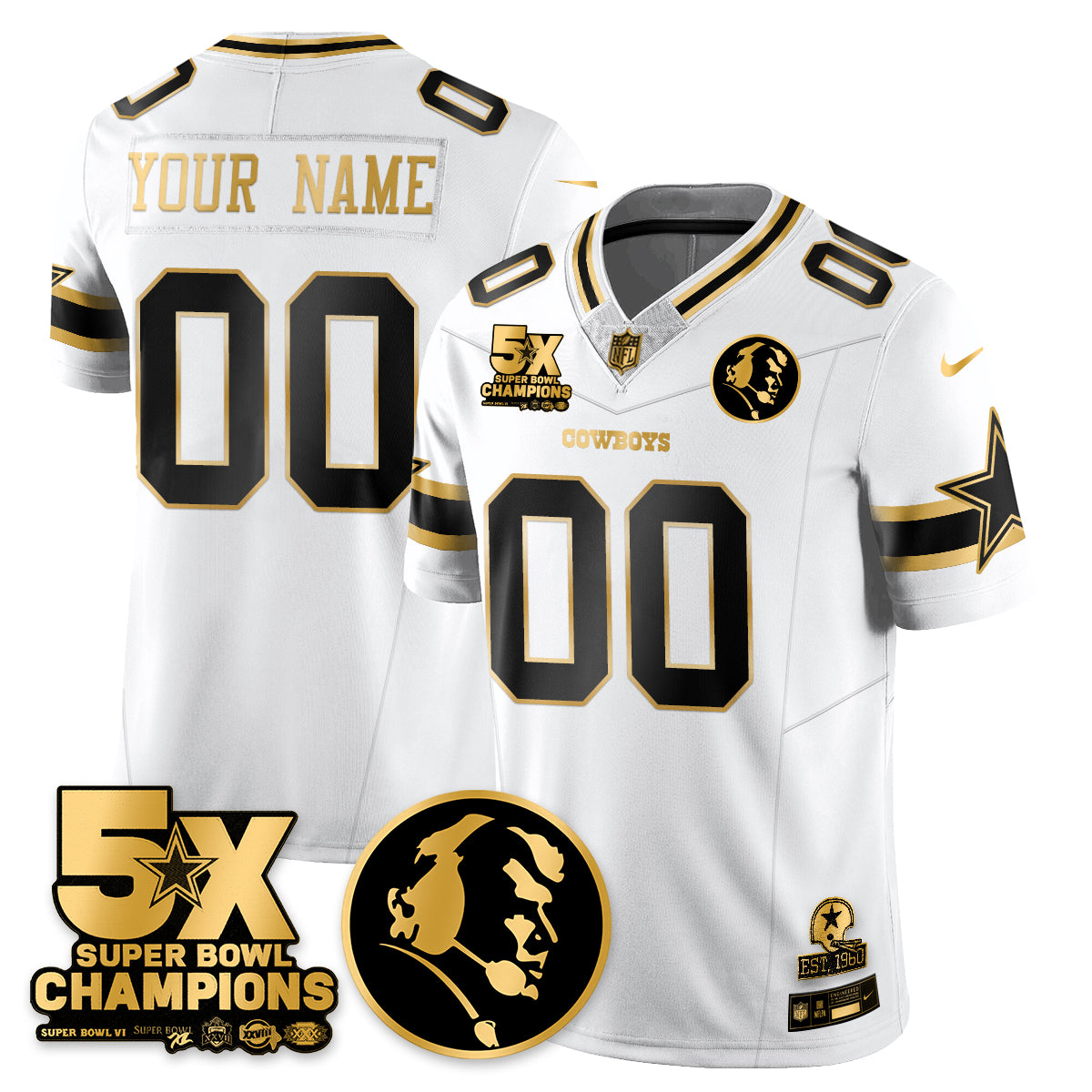 DAL 5-Time Champions Vapor Limited Gold Jersey - John Madden Patch - All Stitched