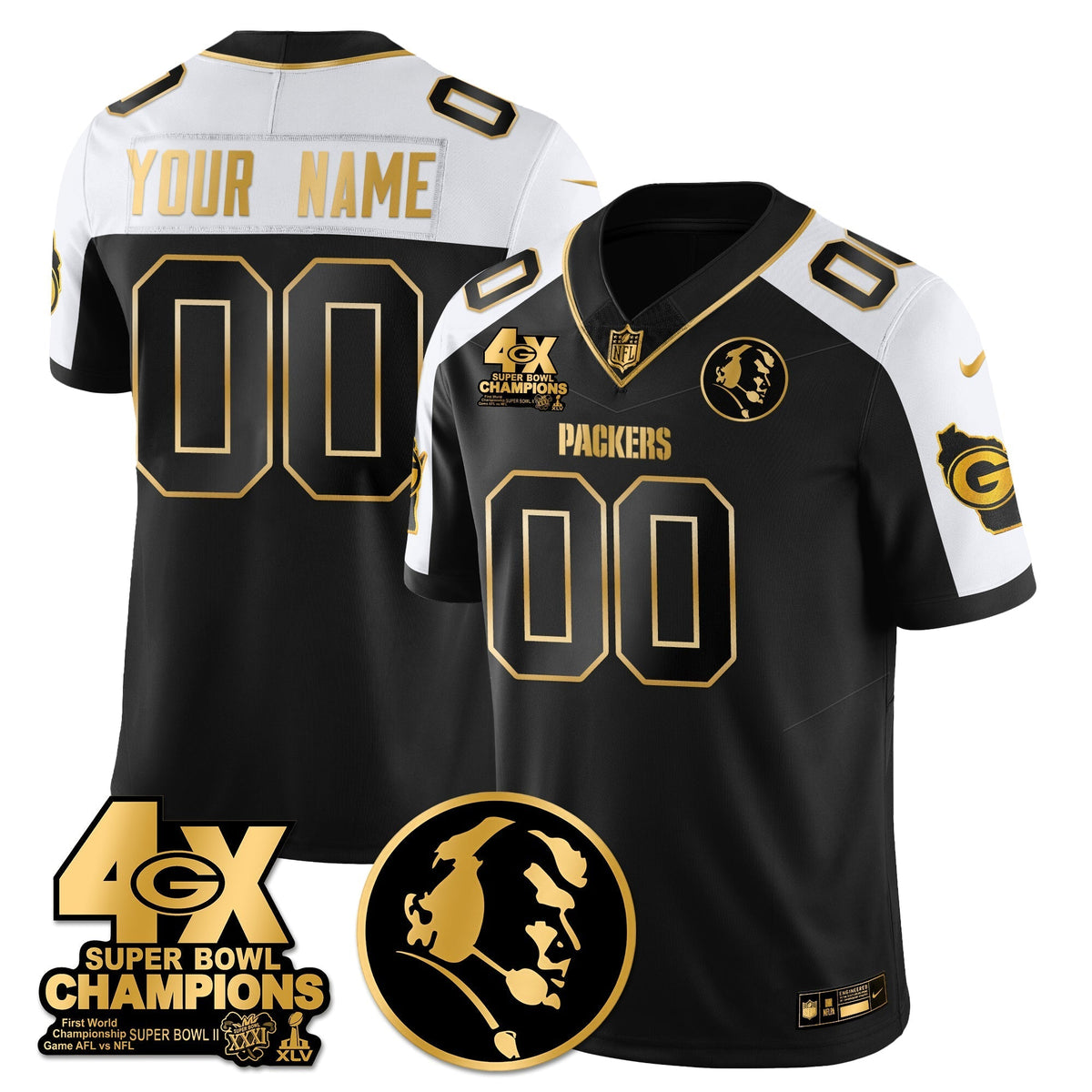 GB 4-Time Champions Vapor Limited Gold Jersey - John Madden Patch - Stitched