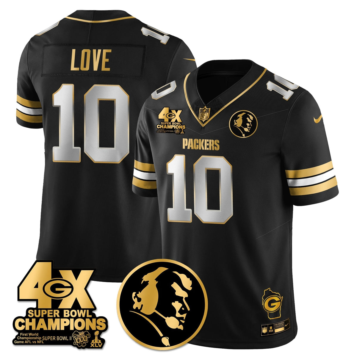 GB 4-Time Champions Vapor Limited Gold Jersey - John Madden Patch - Stitched