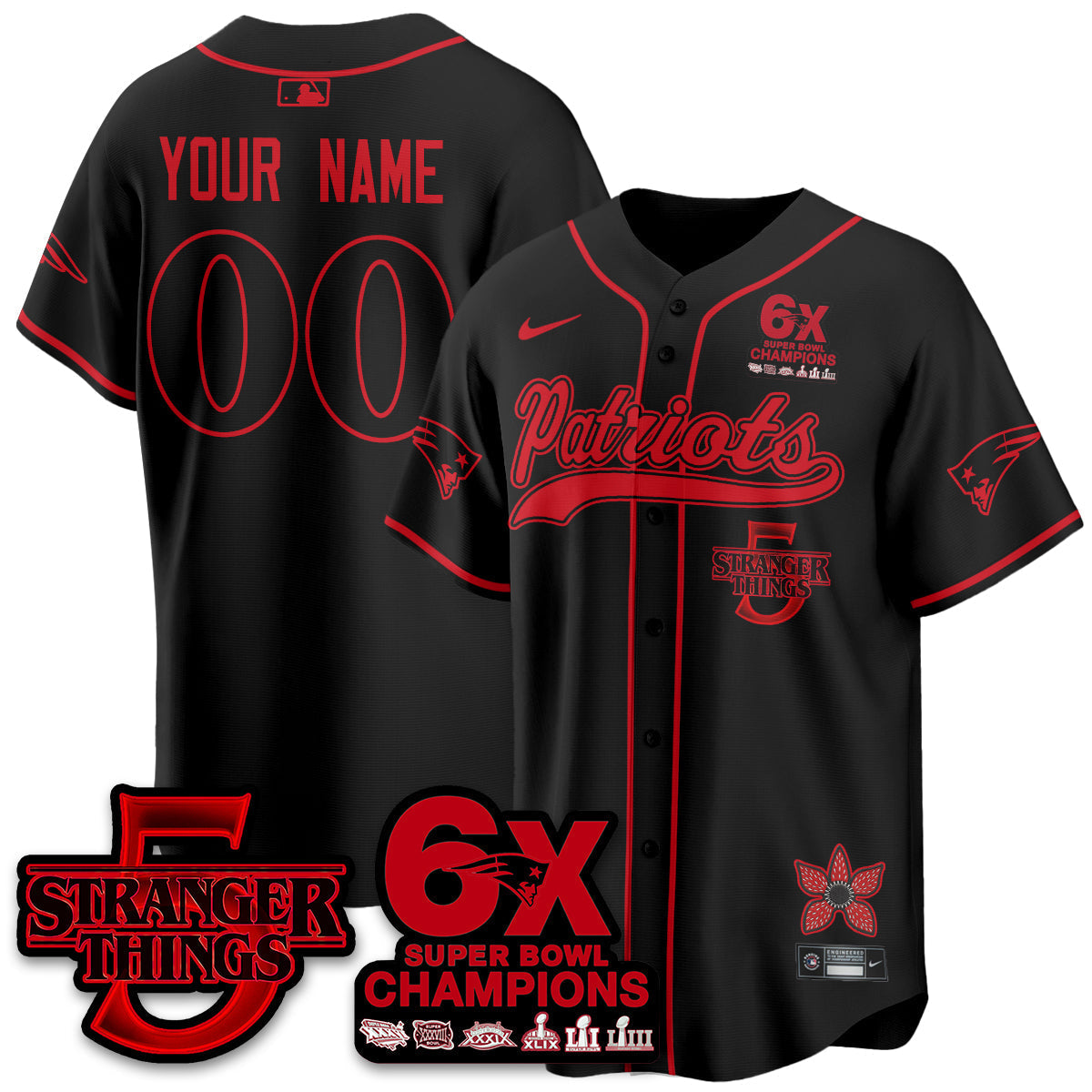 Custom NE Stranger Things Vapor Limited Baseball Jersey - Stitched