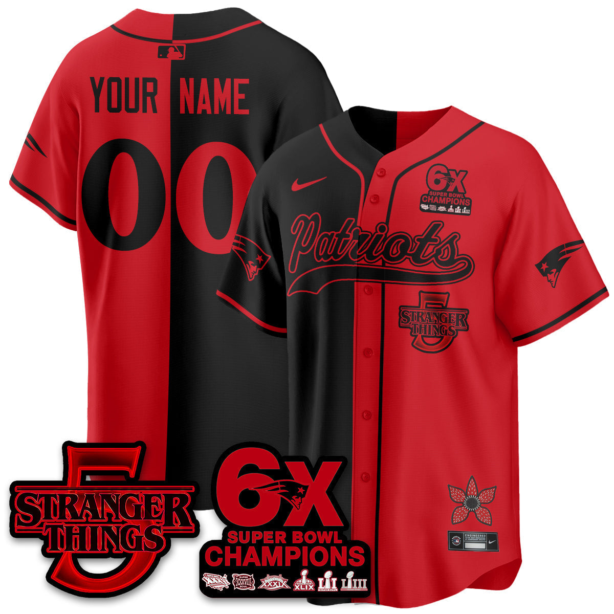 Custom NE Stranger Things Vapor Limited Baseball Jersey - Stitched