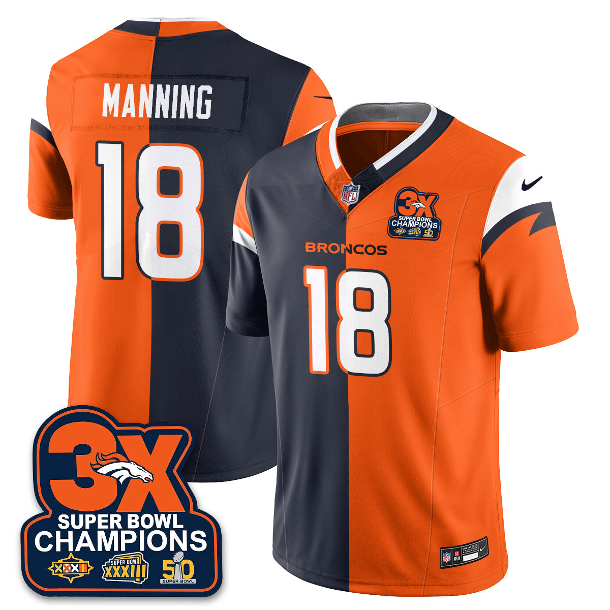 DEN 3-Time Champions Patch Vapor Limited Split Jersey - Stitched