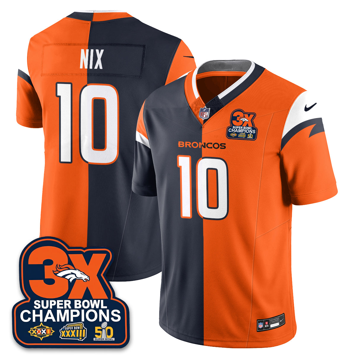 DEN 3-Time Champions Patch Vapor Limited Split Jersey - Stitched