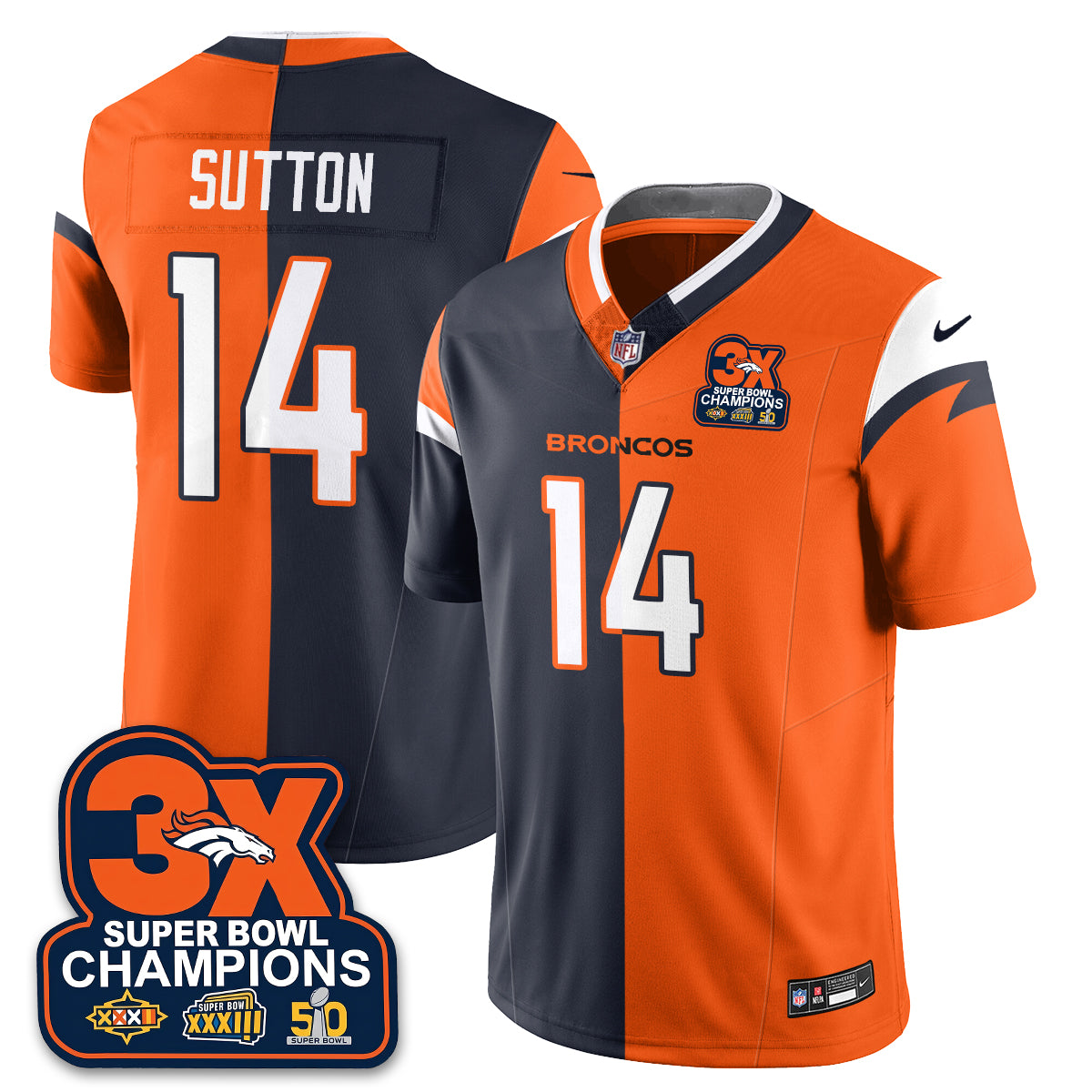 DEN 3-Time Champions Patch Vapor Limited Split Jersey - Stitched