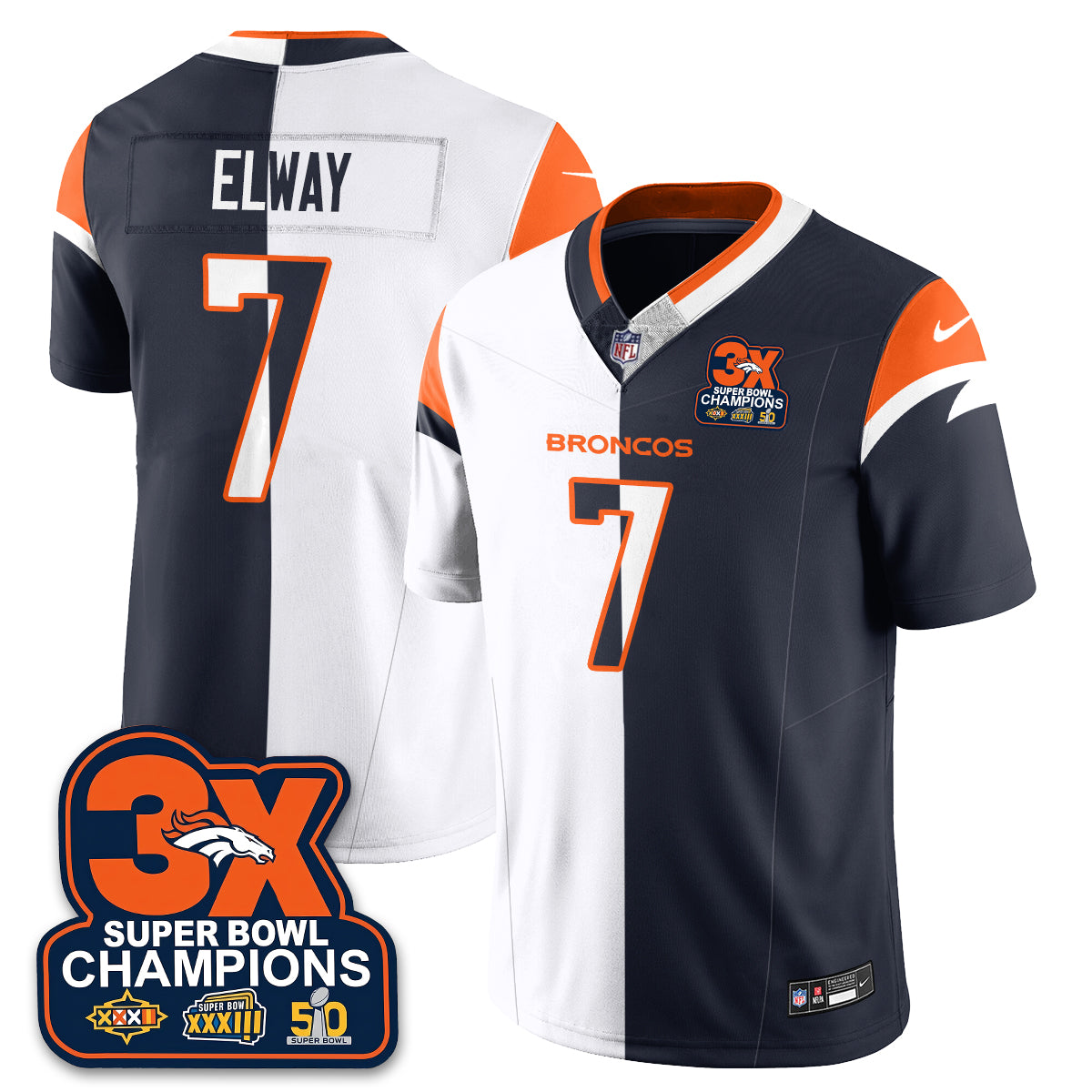 DEN 3-Time Champions Patch Vapor Limited Split Jersey - Stitched