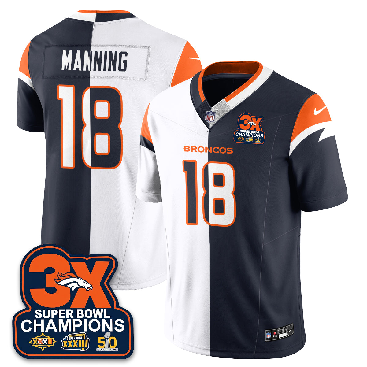 DEN 3-Time Champions Patch Vapor Limited Split Jersey - Stitched