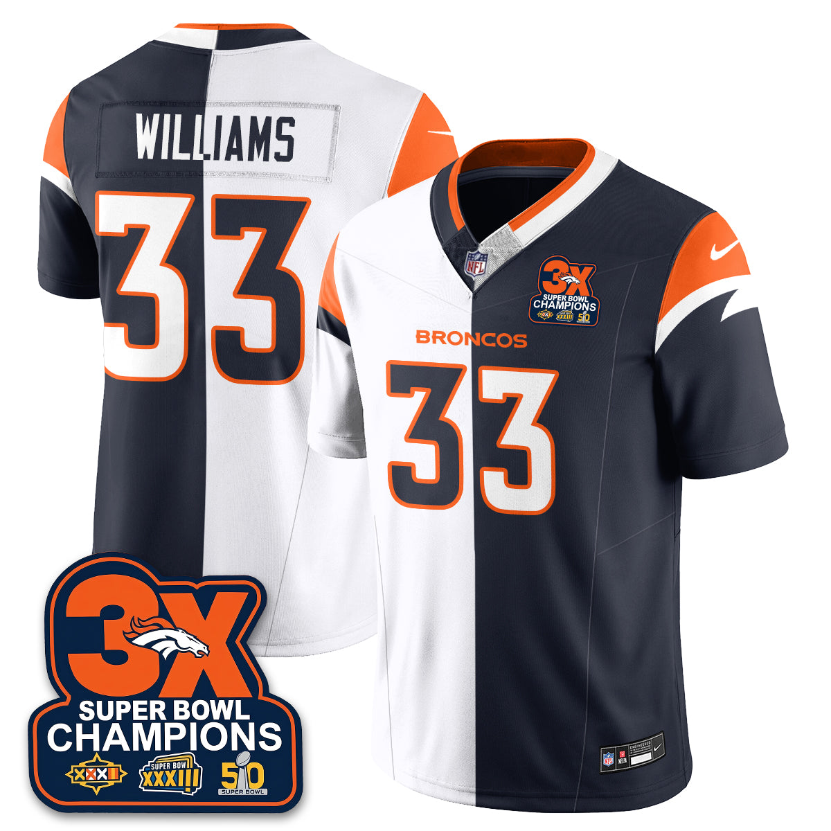 DEN 3-Time Champions Patch Vapor Limited Split Jersey - Stitched