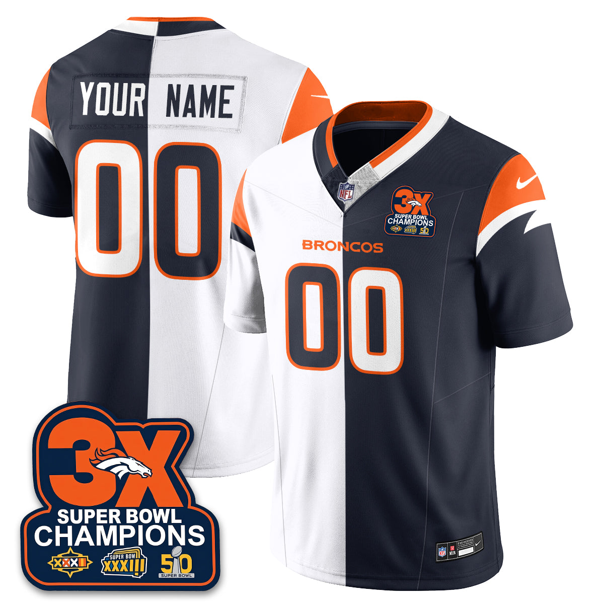 Custom DEN 3-Time Champions Patch Vapor Limited Split Jersey - Stitched