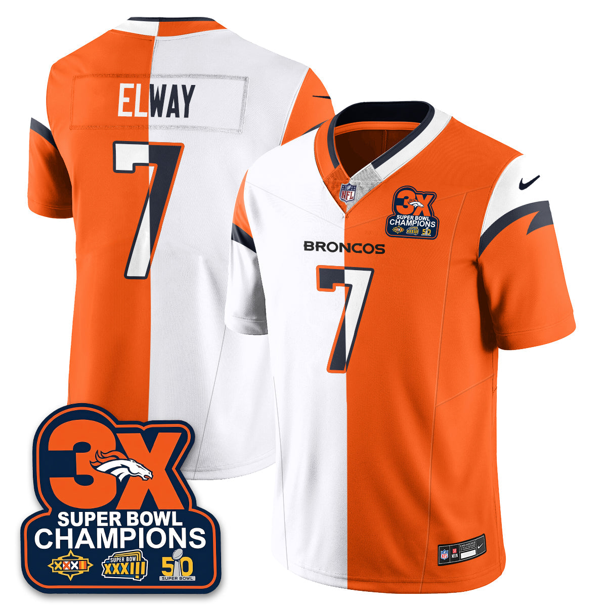 DEN 3-Time Champions Patch Vapor Limited Split Jersey - Stitched
