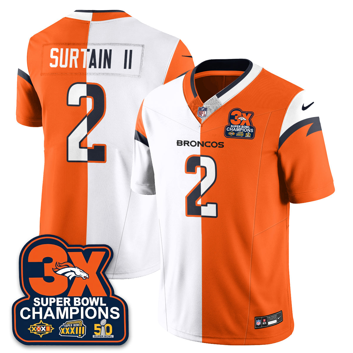 DEN 3-Time Champions Patch Vapor Limited Split Jersey - Stitched