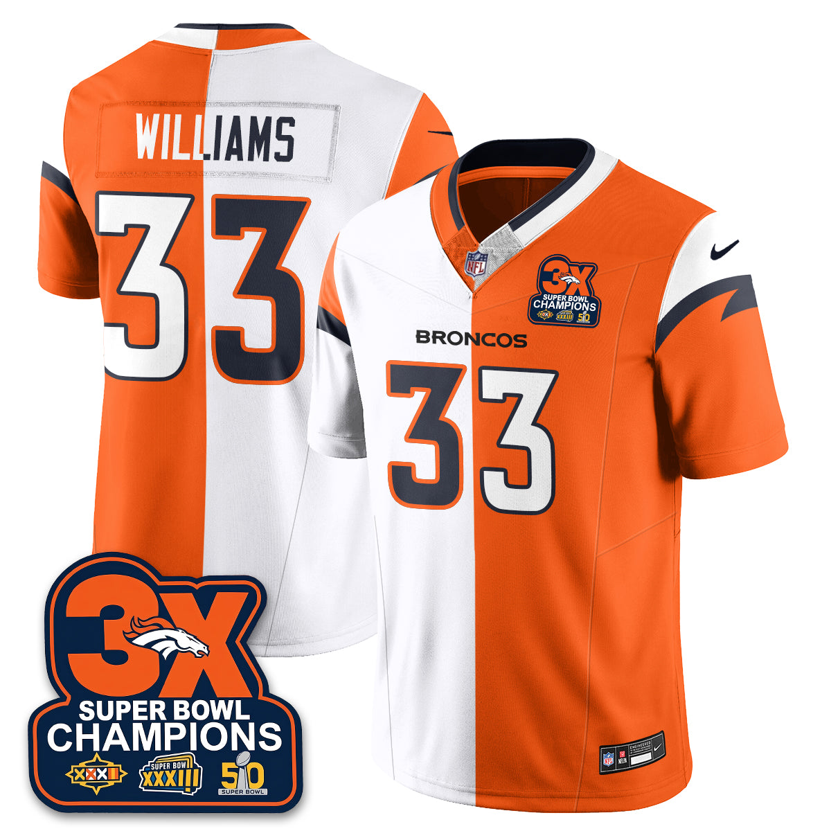 DEN 3-Time Champions Patch Vapor Limited Split Jersey - Stitched