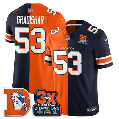 DEN 3-Time Champions Patch Throwback Vapor Limited Split Jersey - Stitched
