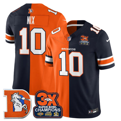 DEN 3-Time Champions Patch Throwback Vapor Limited Split Jersey - Stitched