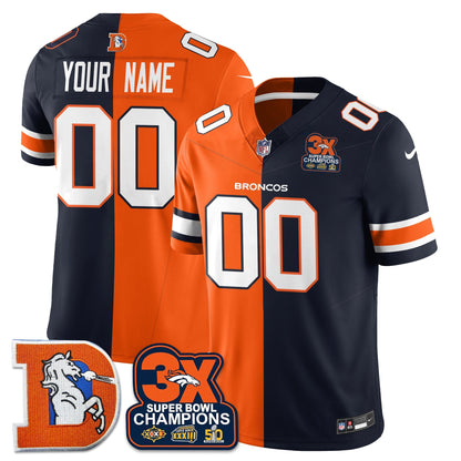 DEN 3-Time Champions Patch Throwback Vapor Limited Split Jersey - Stitched
