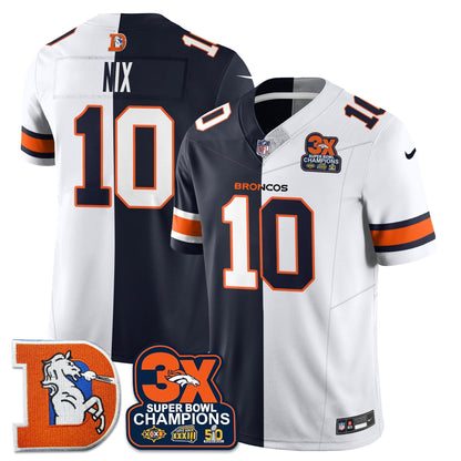 DEN 3-Time Champions Patch Throwback Vapor Limited Split Jersey - Stitched