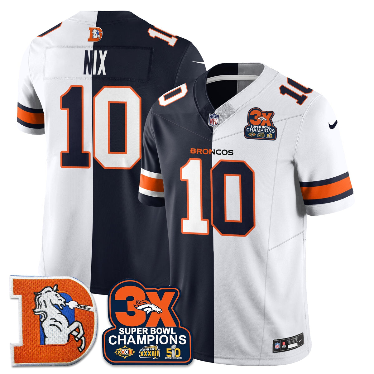 DEN 3-Time Champions Patch Throwback Vapor Limited Split Jersey - Stitched