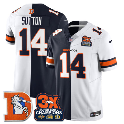 DEN 3-Time Champions Patch Throwback Vapor Limited Split Jersey - Stitched