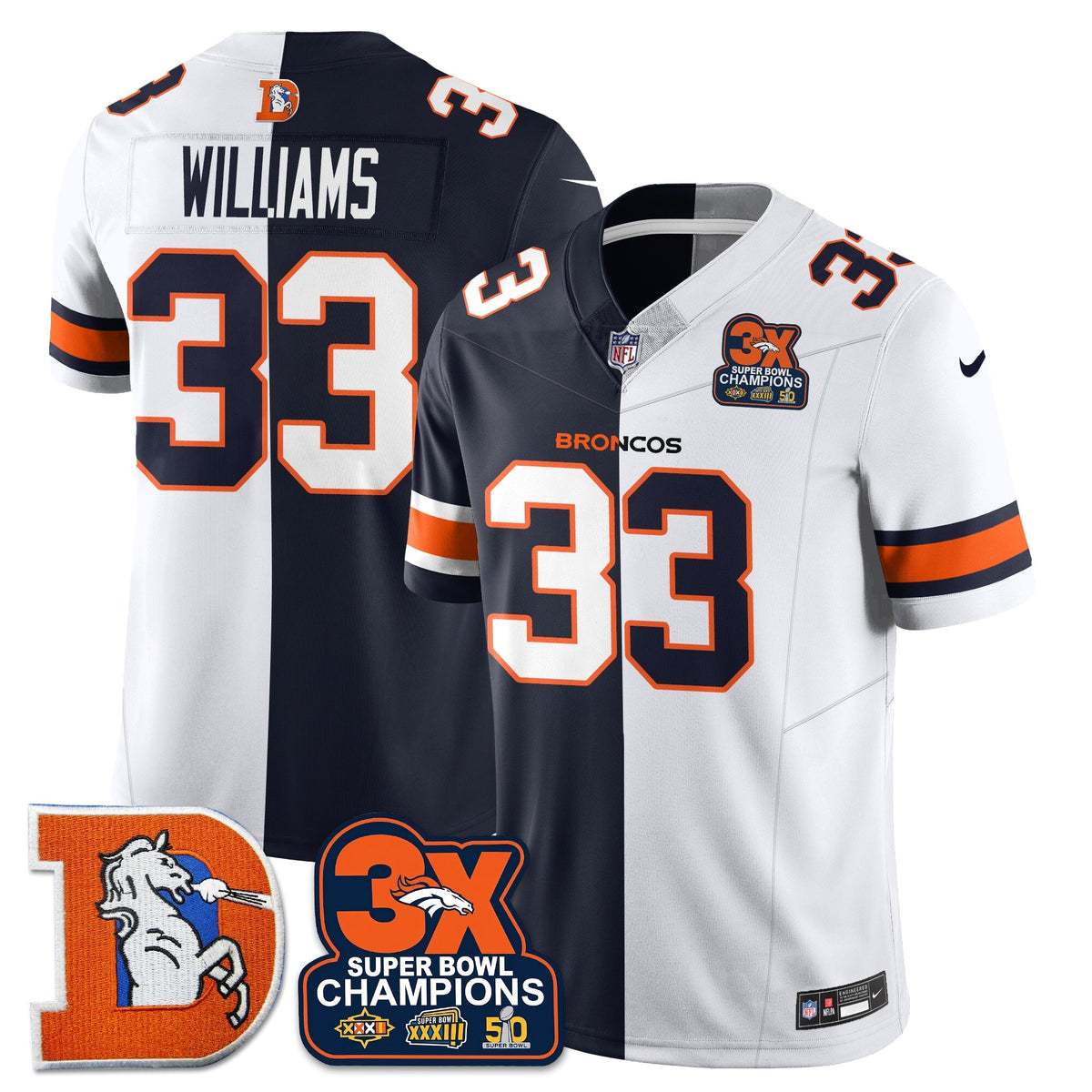 DEN 3-Time Champions Patch Throwback Vapor Limited Split Jersey - Stitched