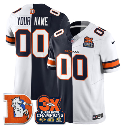 Custom DEN 3-Time Champions Patch Throwback Vapor Limited Split Jersey - Stitched