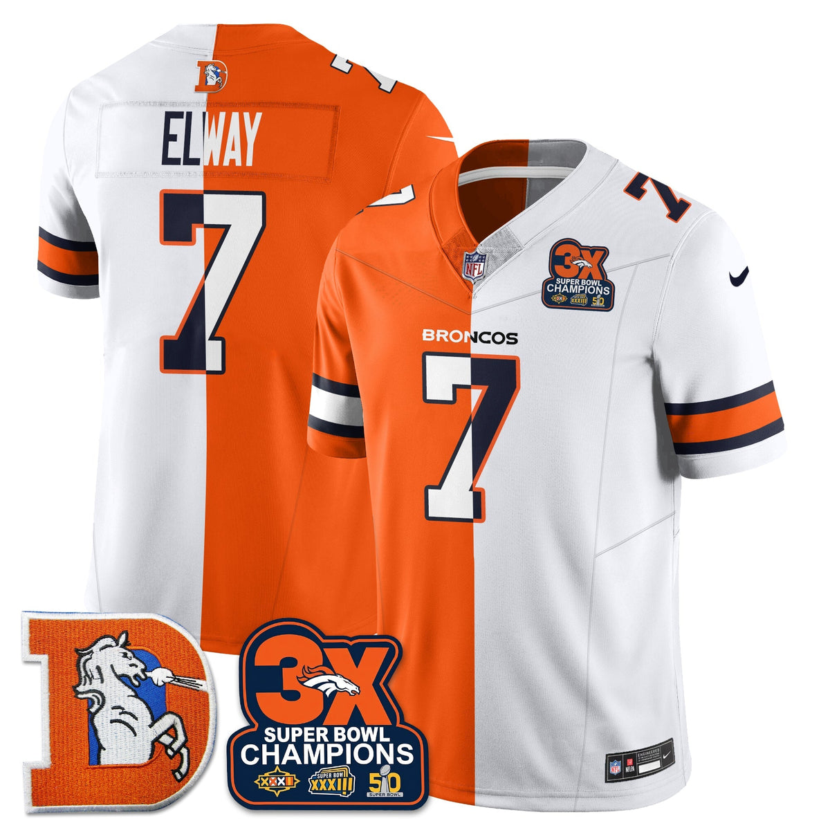 DEN 3-Time Champions Patch Throwback Vapor Limited Split Jersey - Stitched