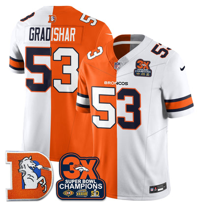 DEN 3-Time Champions Patch Throwback Vapor Limited Split Jersey - Stitched