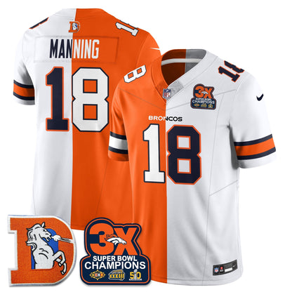 DEN 3-Time Champions Patch Throwback Vapor Limited Split Jersey - Stitched