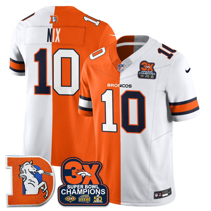DEN 3-Time Champions Patch Throwback Vapor Limited Split Jersey - Stitched