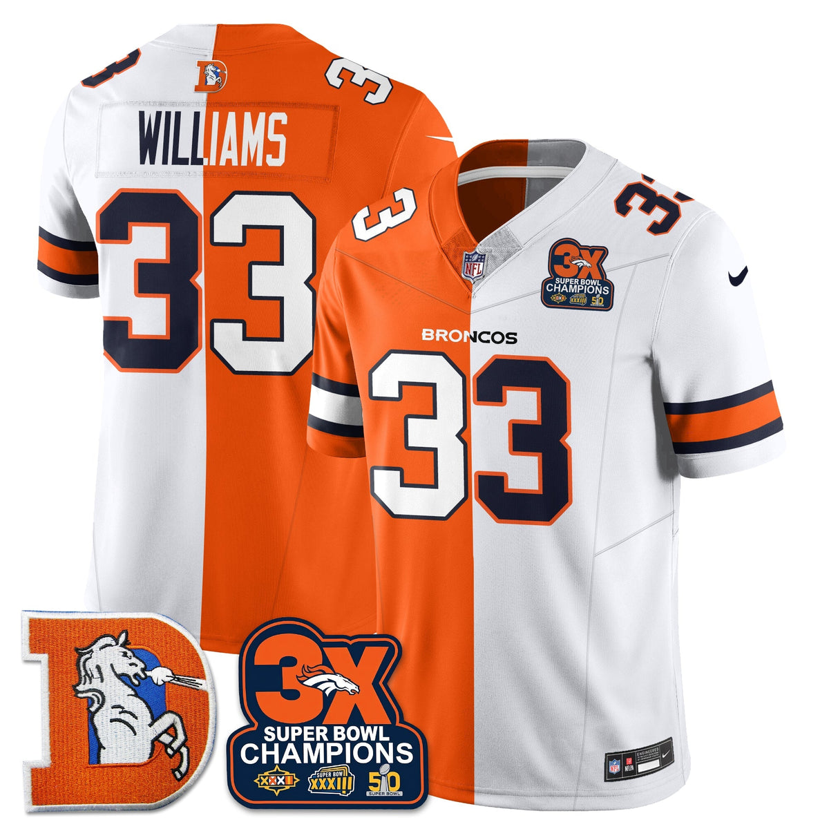 DEN 3-Time Champions Patch Throwback Vapor Limited Split Jersey - Stitched