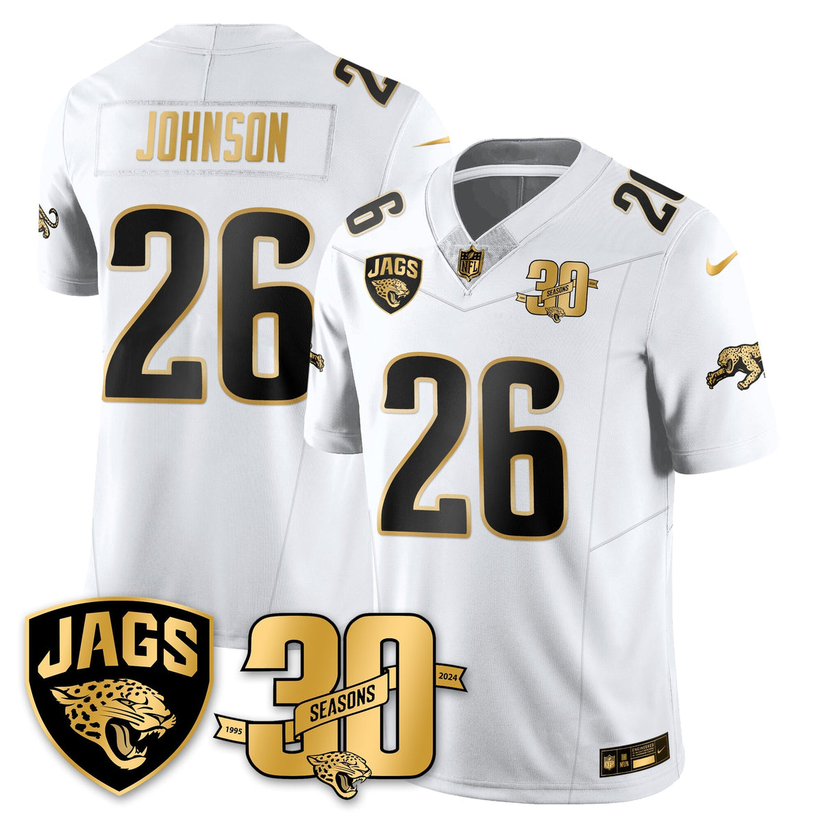 DET 30th Season Patch Throwback Gold Vapor Limited Jersey - Stitched