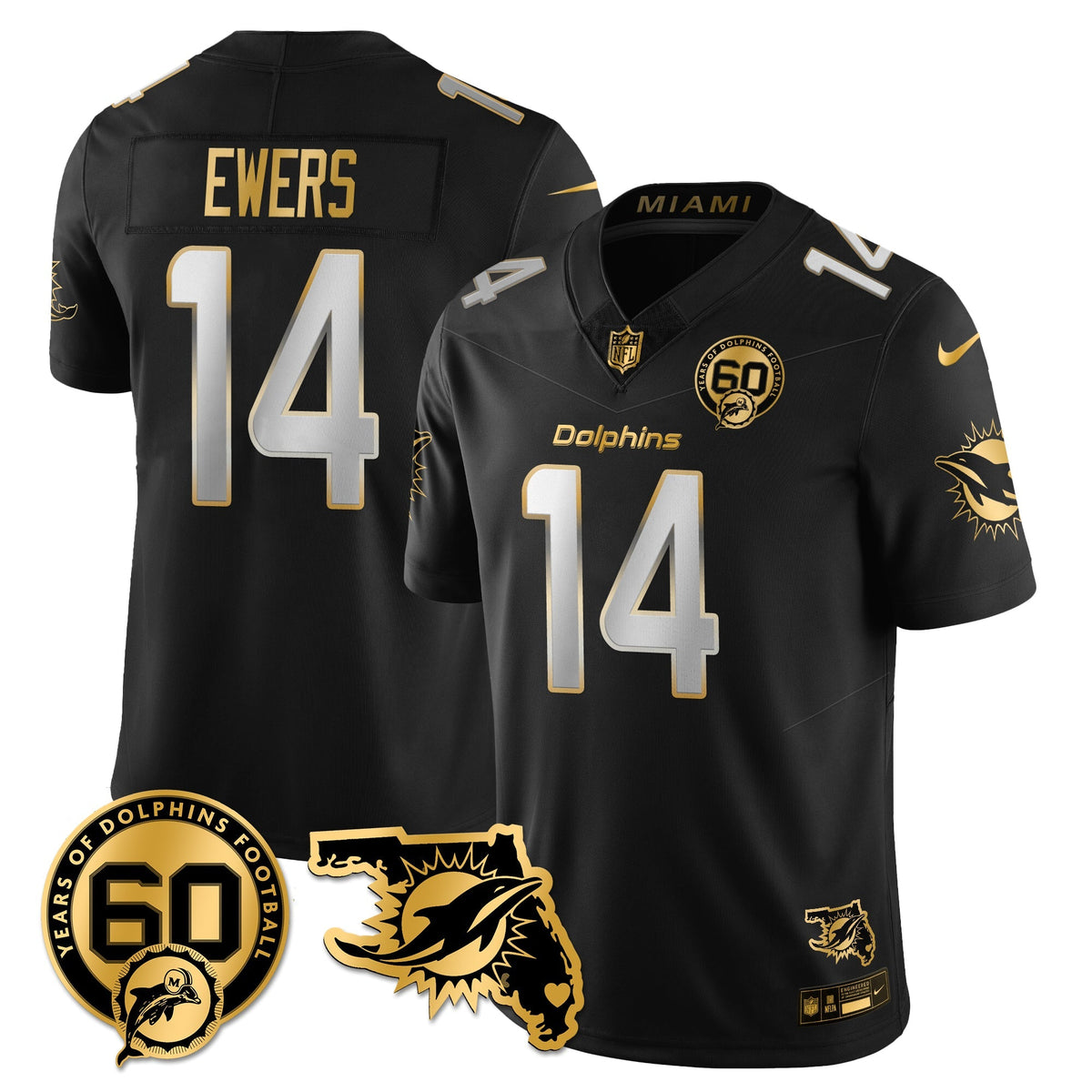 MIA 60th Season Vapor Limited Gold Jersey - Stitched