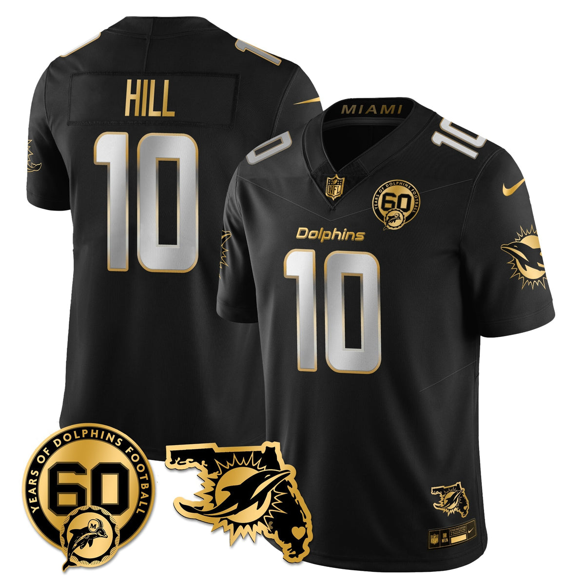 MIA 60th Season Vapor Limited Gold Jersey - Stitched