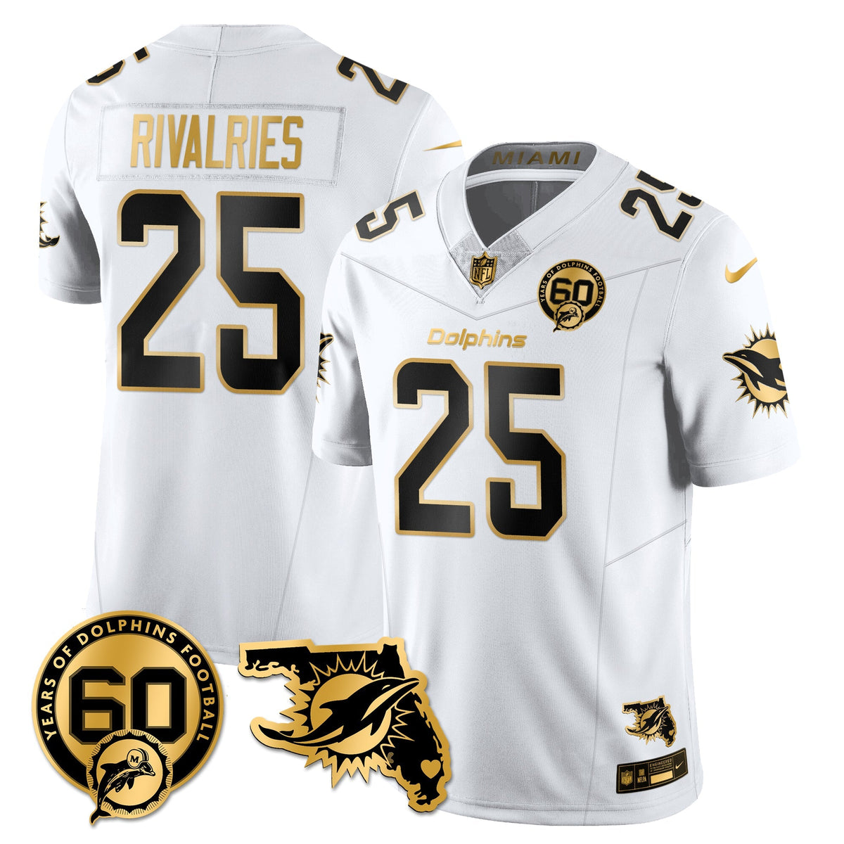 MIA 60th Season Vapor Limited Gold Jersey - Stitched