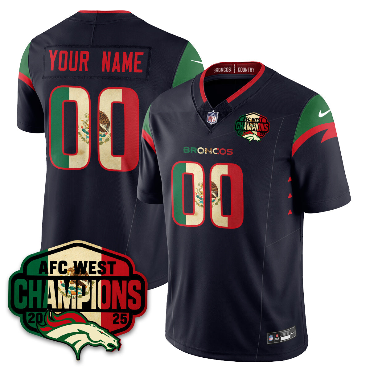 Custom DEN Mexico AFC West Division Champions Vapor Limited Jersey - Stitched
