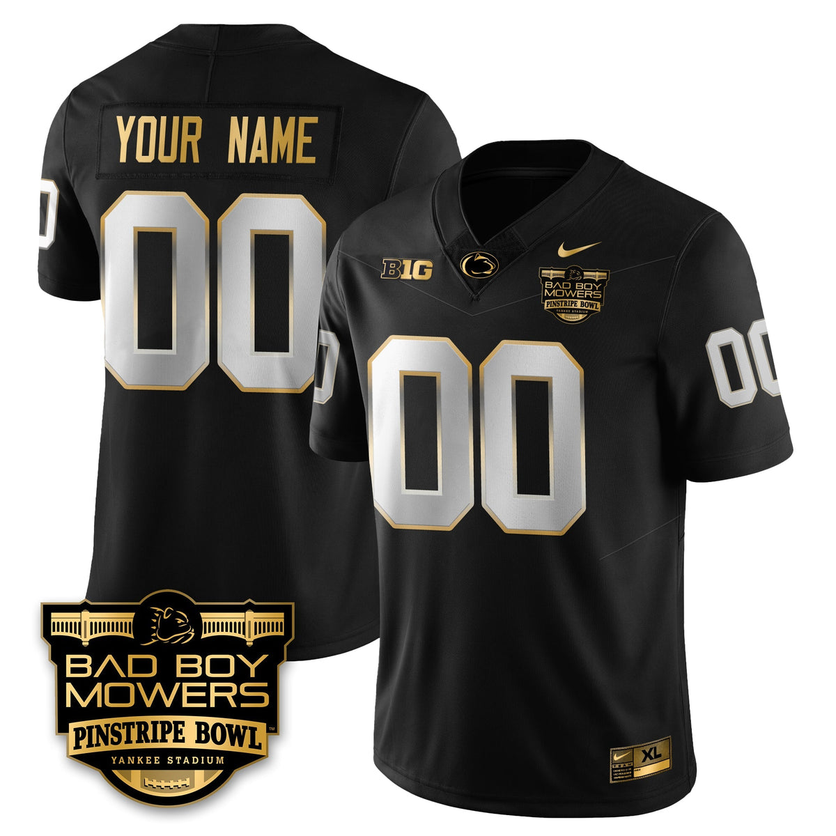 PSU Football Pinstripe Bowl Gold Custom Jersey - Stitched