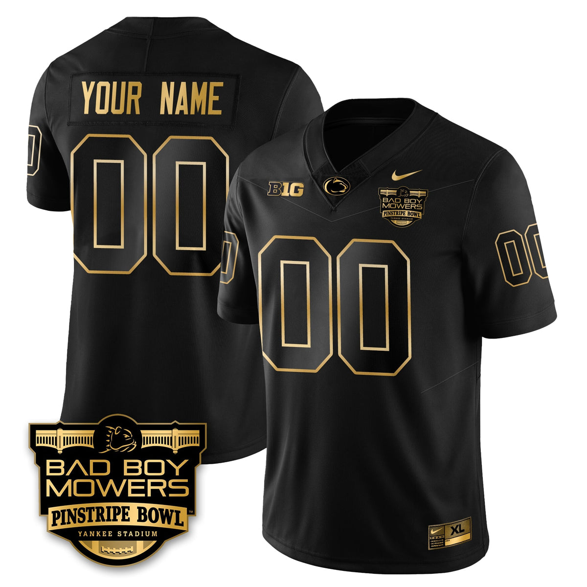 PSU Football Pinstripe Bowl Gold Custom Jersey - Stitched