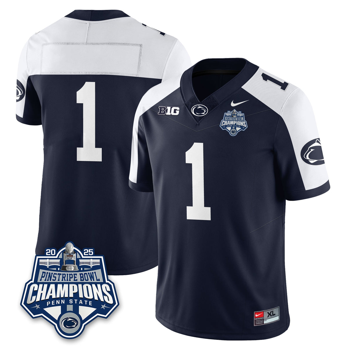 PSU Football 2025 Pinstripe Bowl Champions Jersey - Stitched