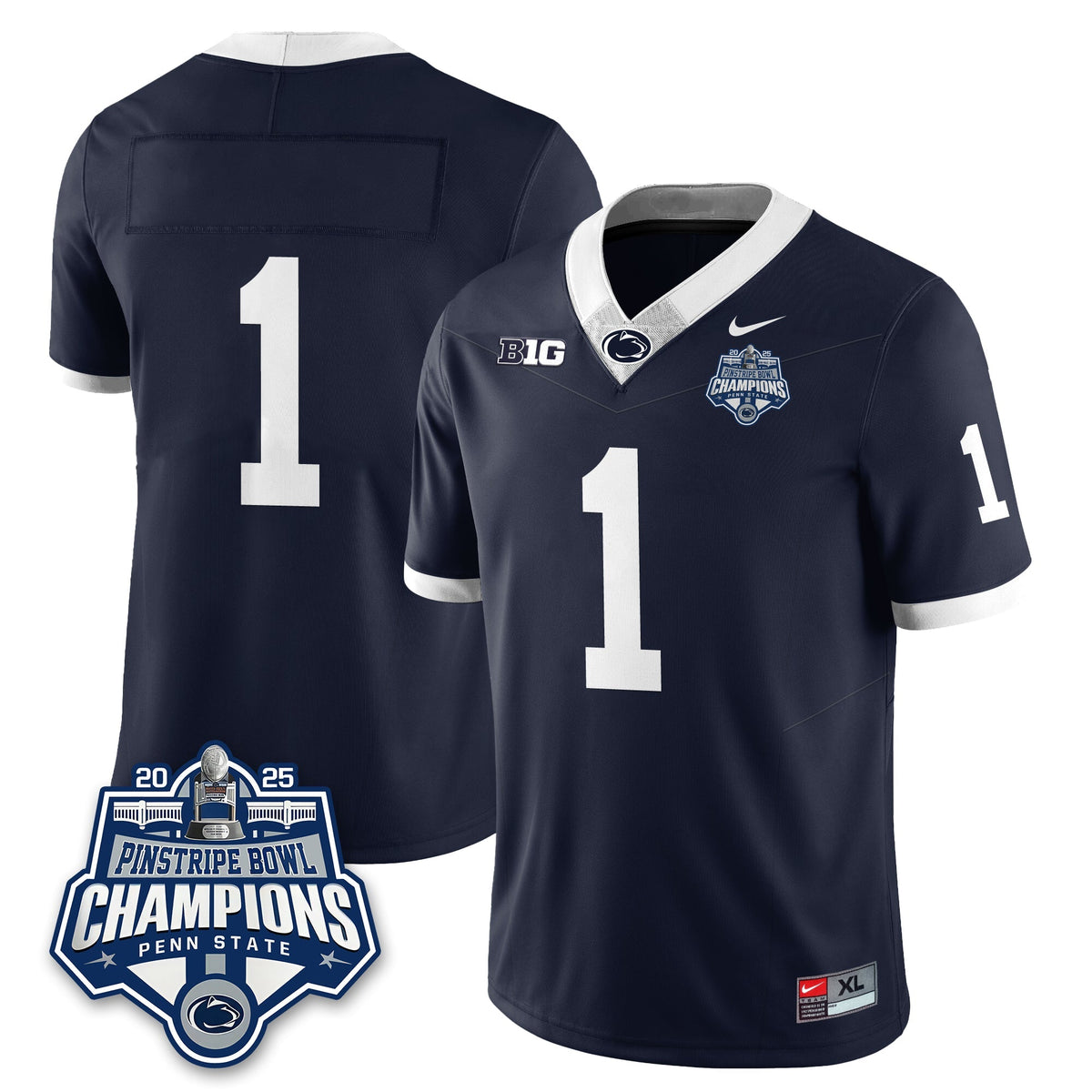 PSU Football 2025 Pinstripe Bowl Champions Jersey - Stitched