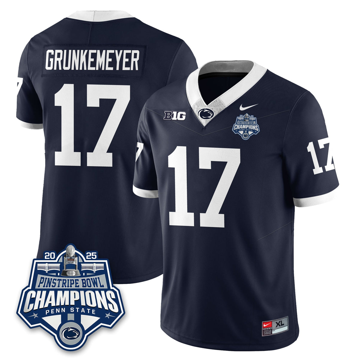 PSU Football 2025 Pinstripe Bowl Champions Jersey - Stitched