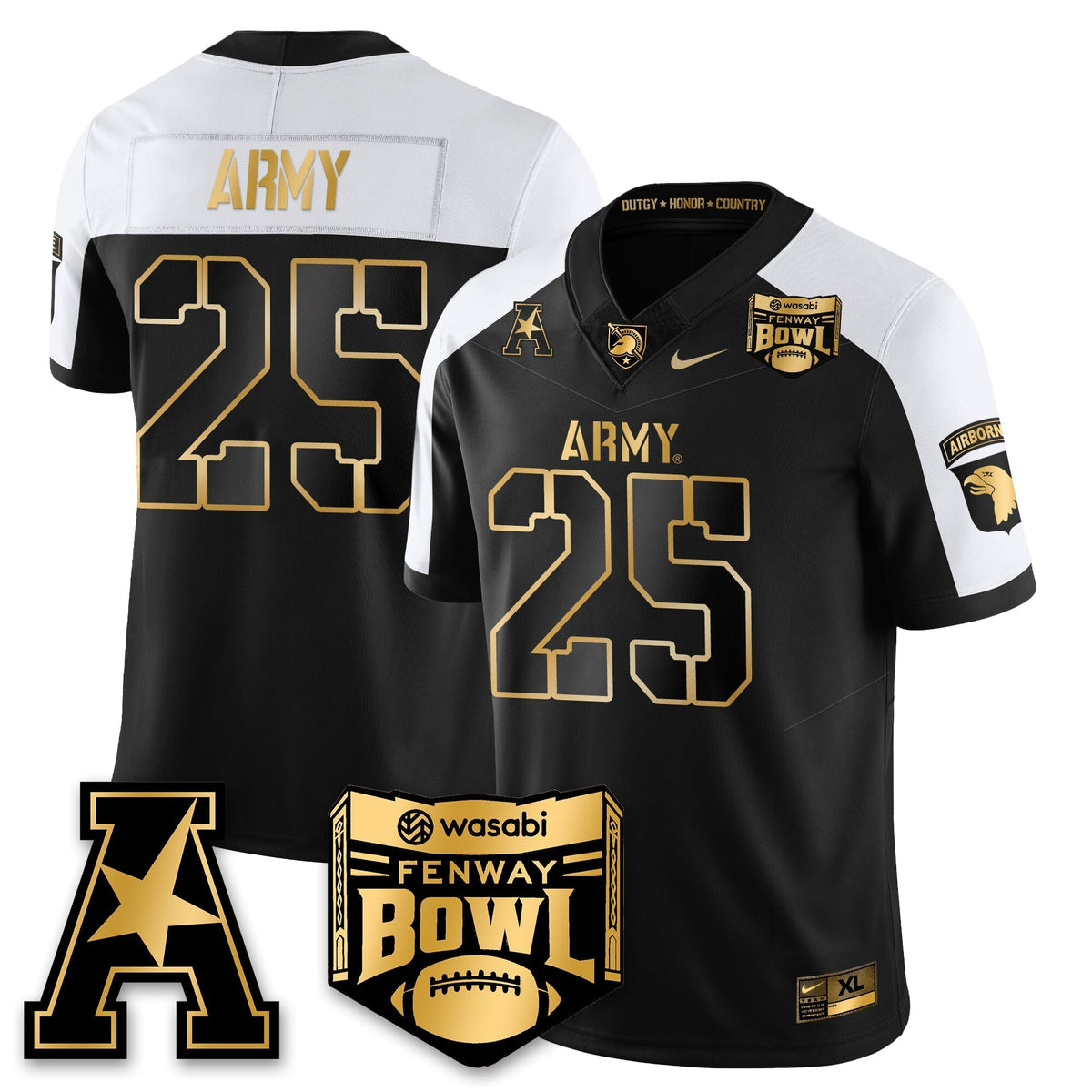 Army Black Knights Football 2025 Fenway Bowl Gold Jersey - Stitched