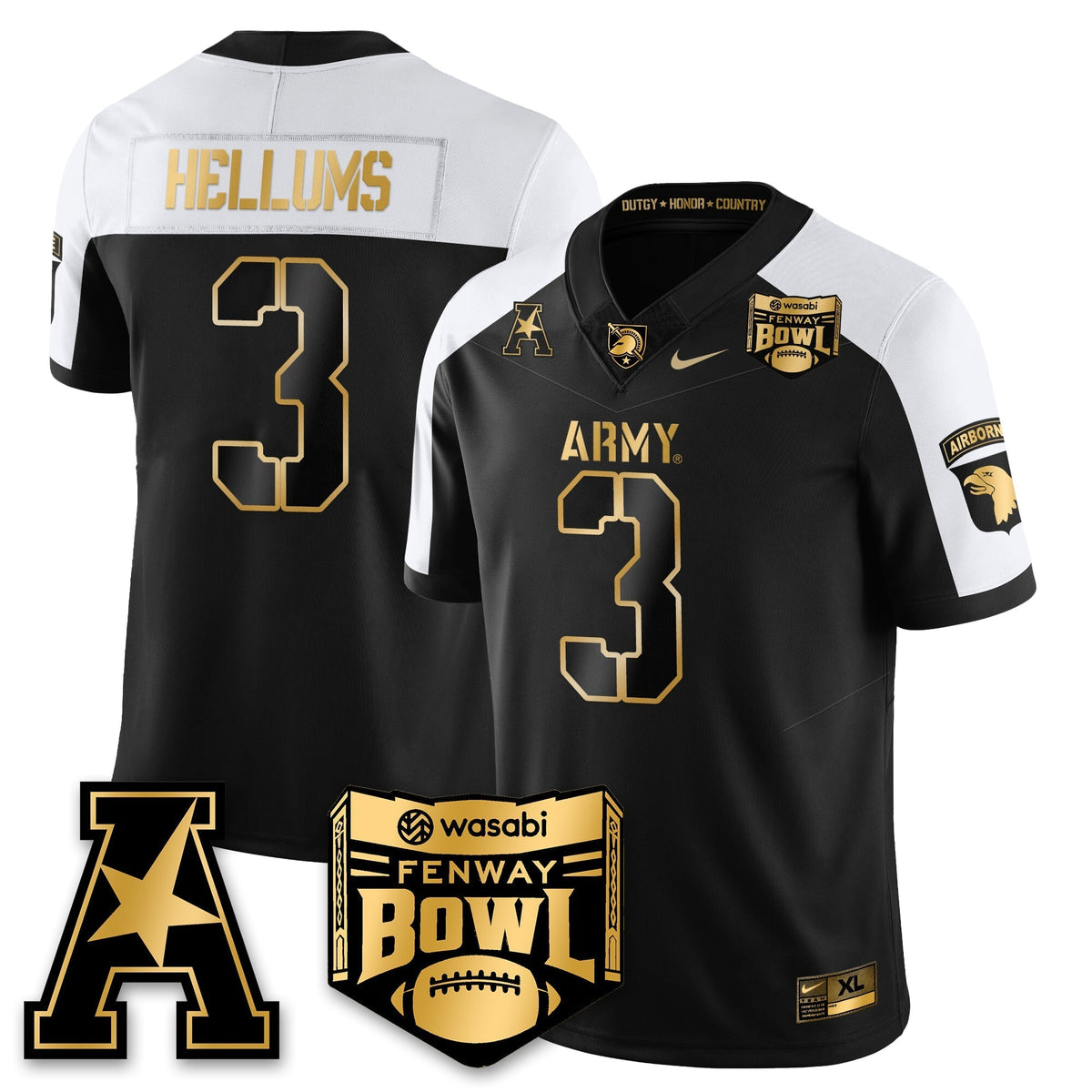 Army Black Knights Football 2025 Fenway Bowl Gold Jersey - Stitched