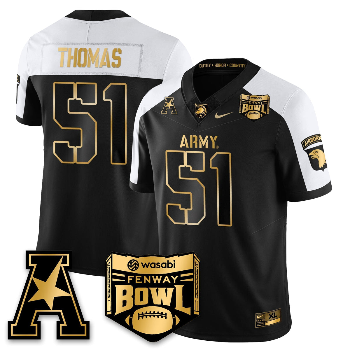 Army Black Knights Football 2025 Fenway Bowl Gold Jersey - Stitched