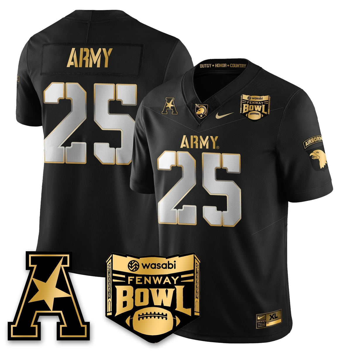 Army Black Knights Football 2025 Fenway Bowl Gold Jersey - Stitched