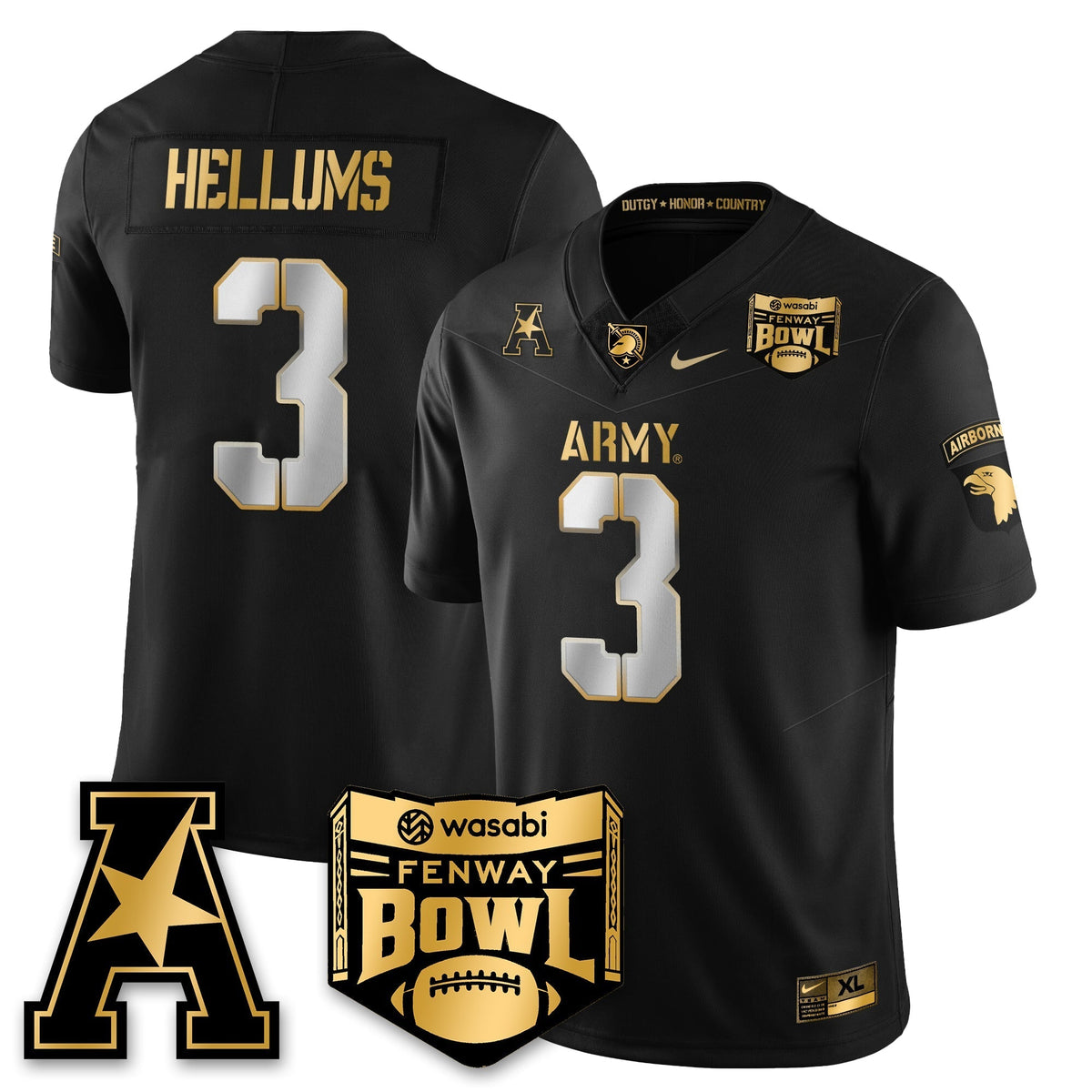Army Black Knights Football 2025 Fenway Bowl Gold Jersey - Stitched