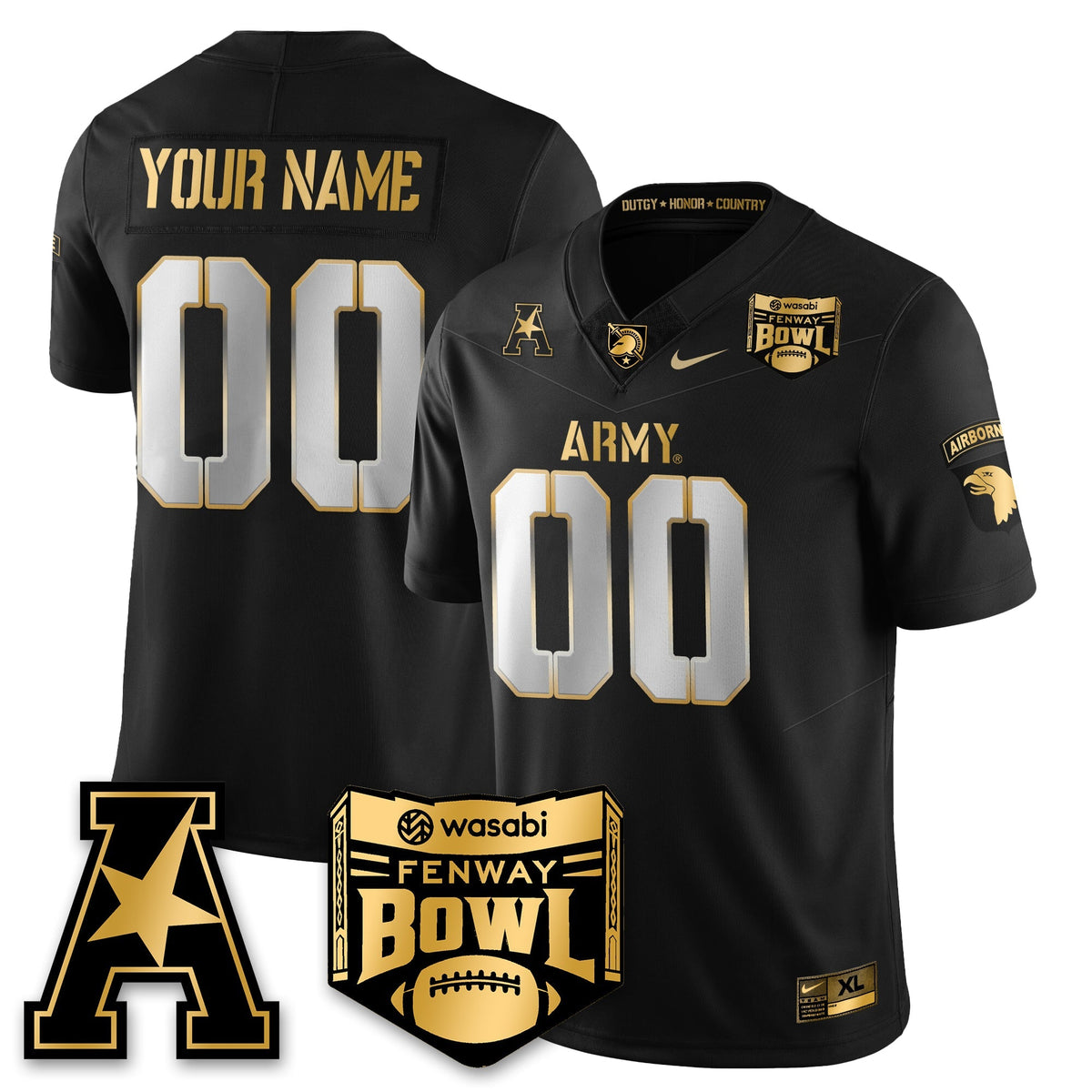 Custom Army Black Knights Football 2025 Fenway Bowl Gold Jersey - Stitched