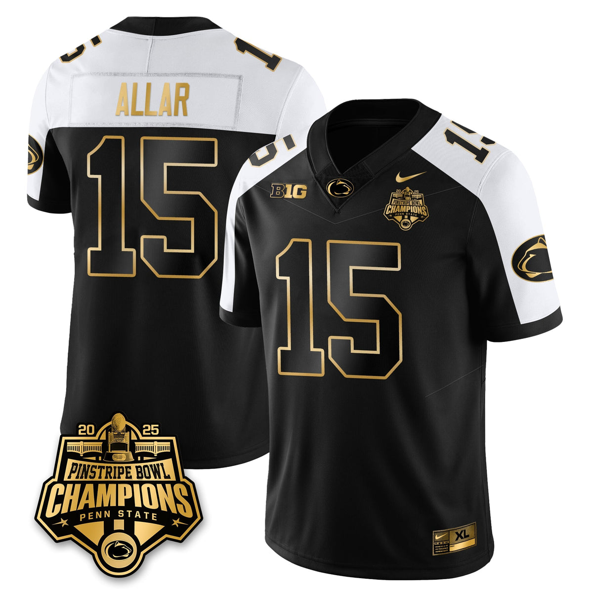 PSU Football 2025 Pinstripe Bowl Champions Gold Jersey - Stitched