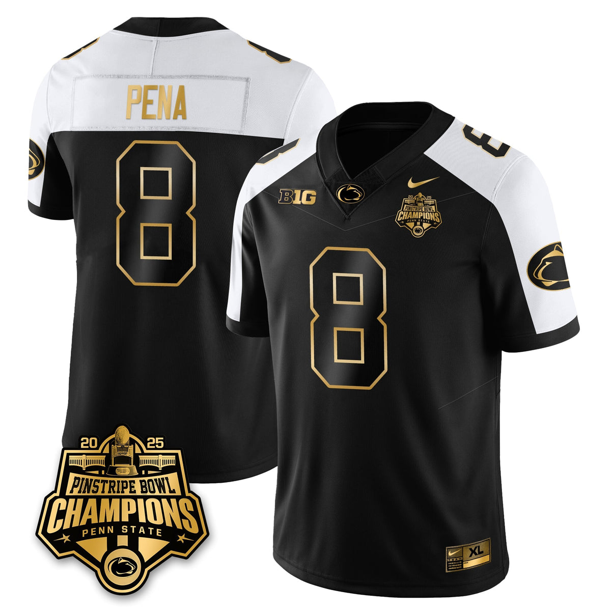 PSU Football 2025 Pinstripe Bowl Champions Gold Jersey - Stitched