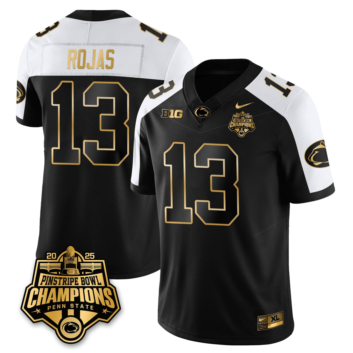 PSU Football 2025 Pinstripe Bowl Champions Gold Jersey - Stitched