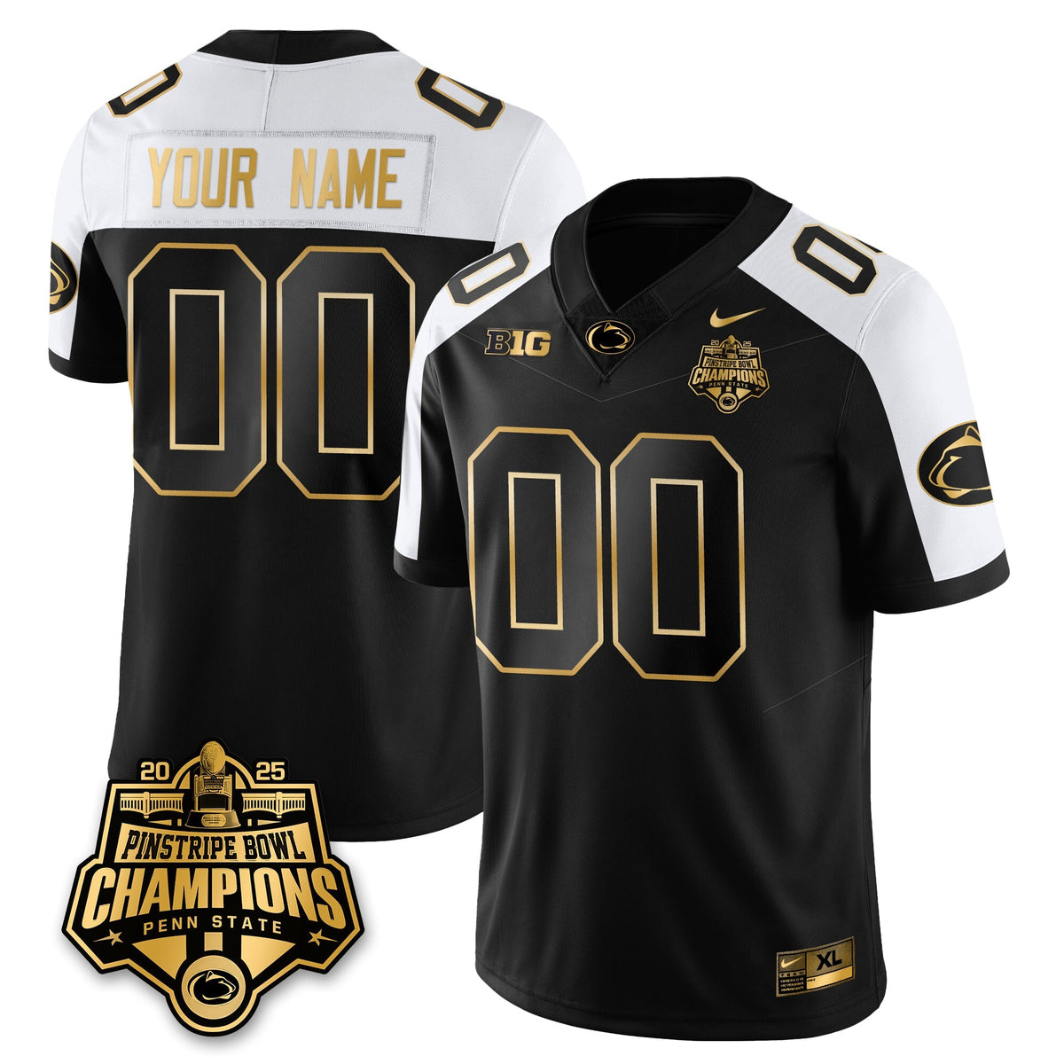 PSU Football 2025 Pinstripe Bowl Champions Gold Jersey - Stitched